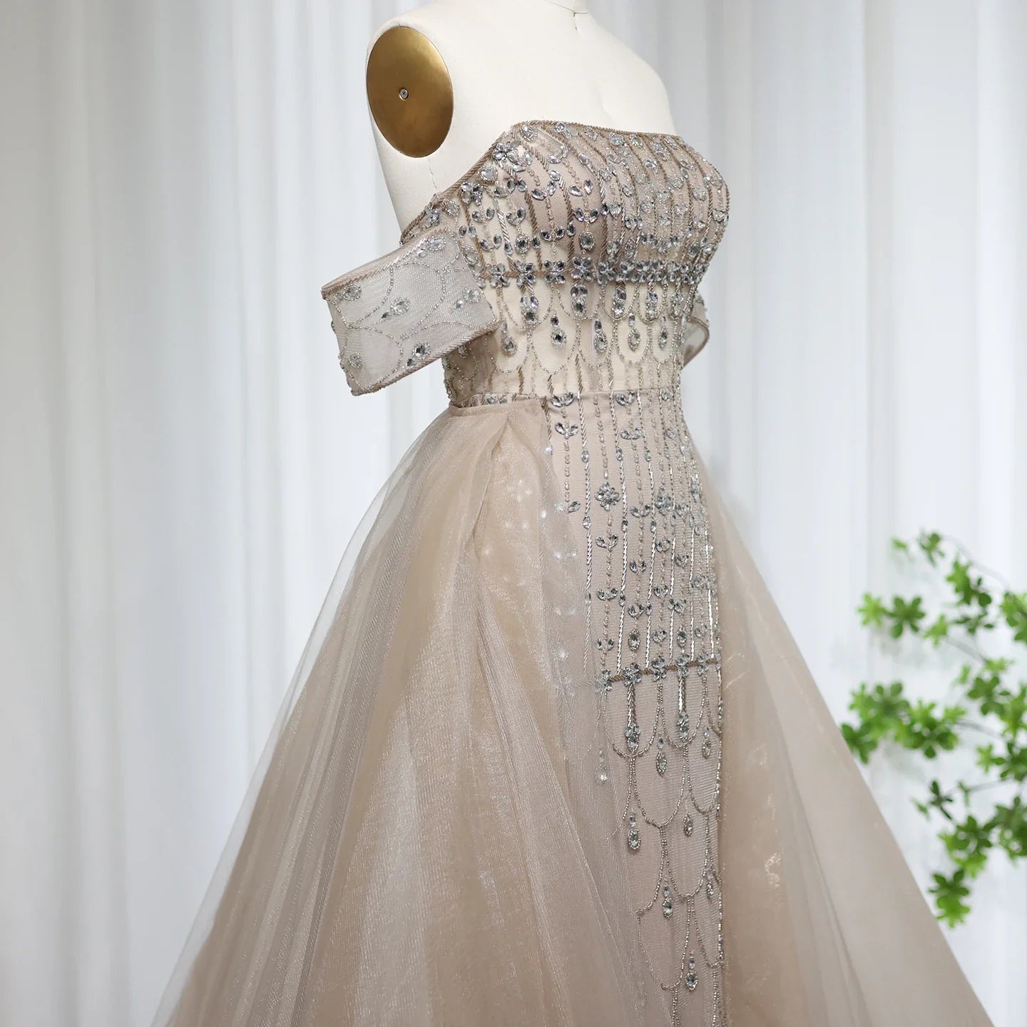 Champagne Mermaid Evening Gown with Overskirt