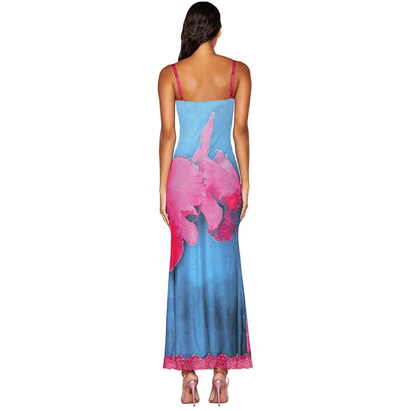 Spaghetti Strap Printed Long Dress