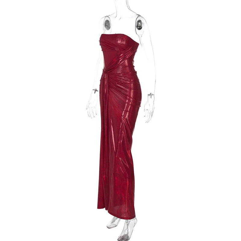 Off-shoulder Red Thigh High Split Dress