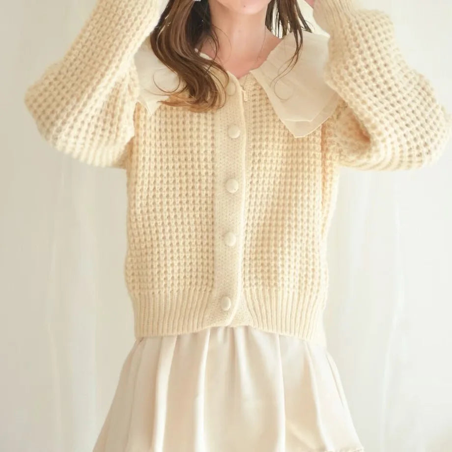 Peter Pan Collar Spliced Knitted Sweater