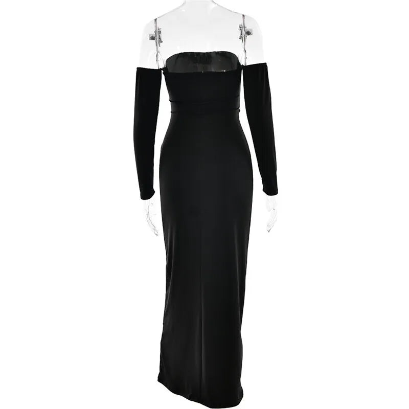Metal Buckle Off-shoulder Backless Long Dress