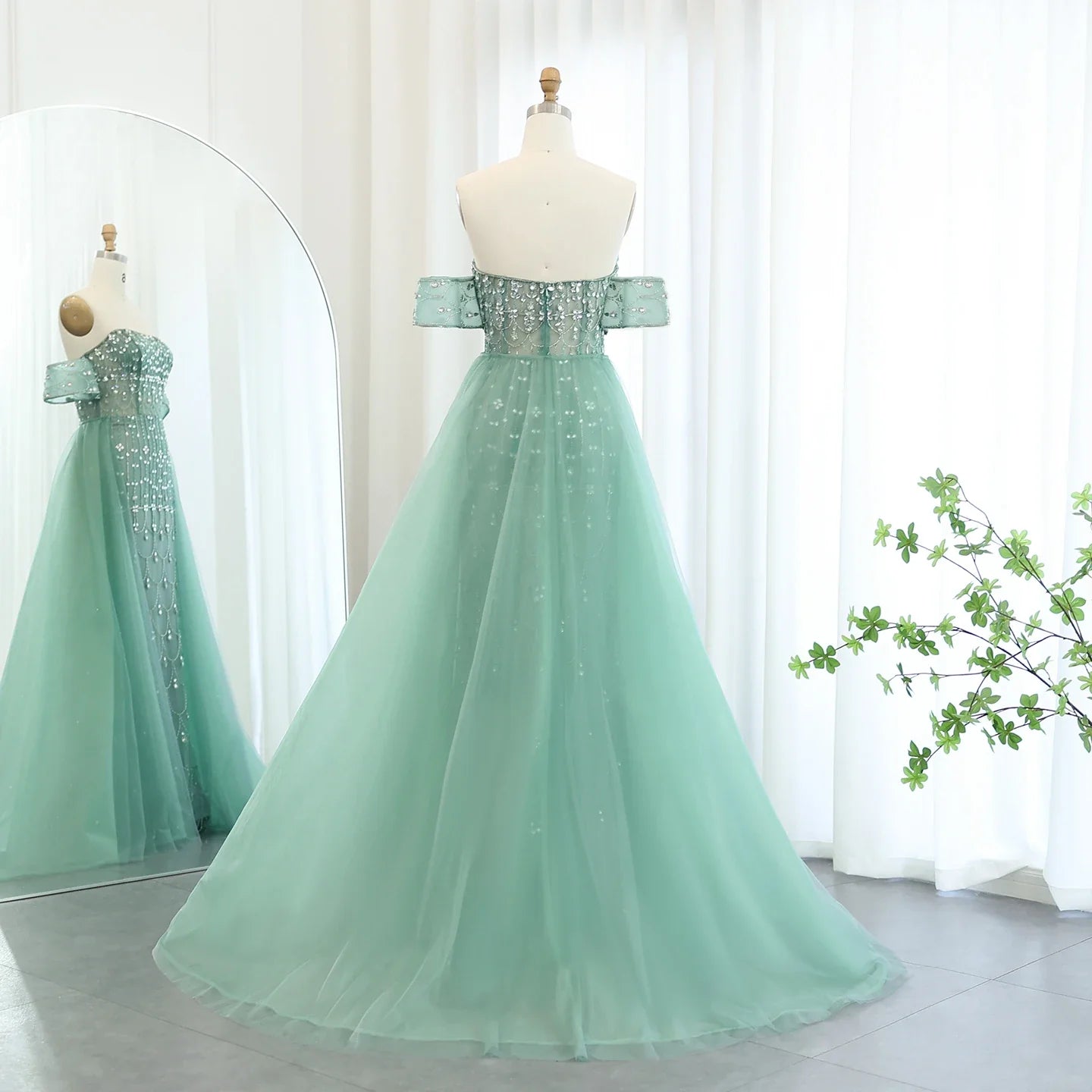 Champagne Mermaid Evening Gown with Overskirt