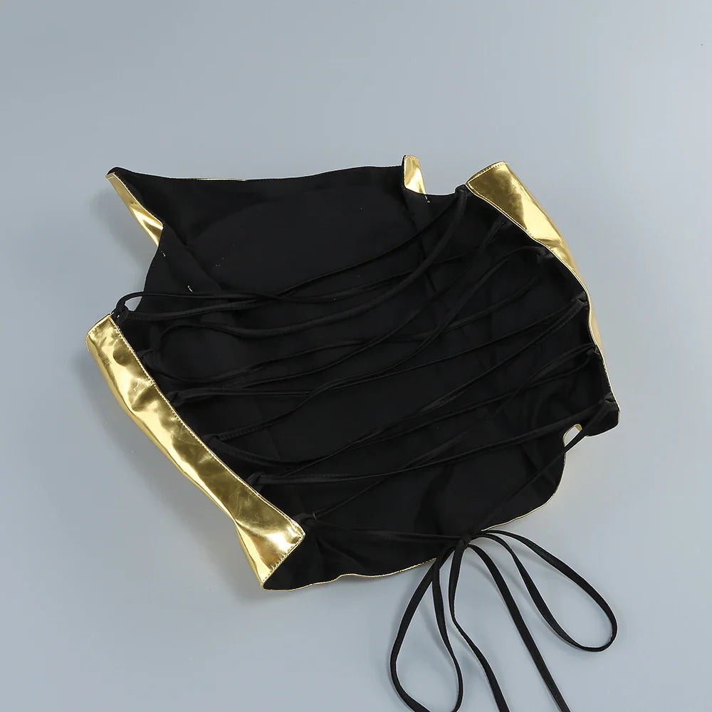Gold Lace-up Tops 2 Pieces Floor-length Dress