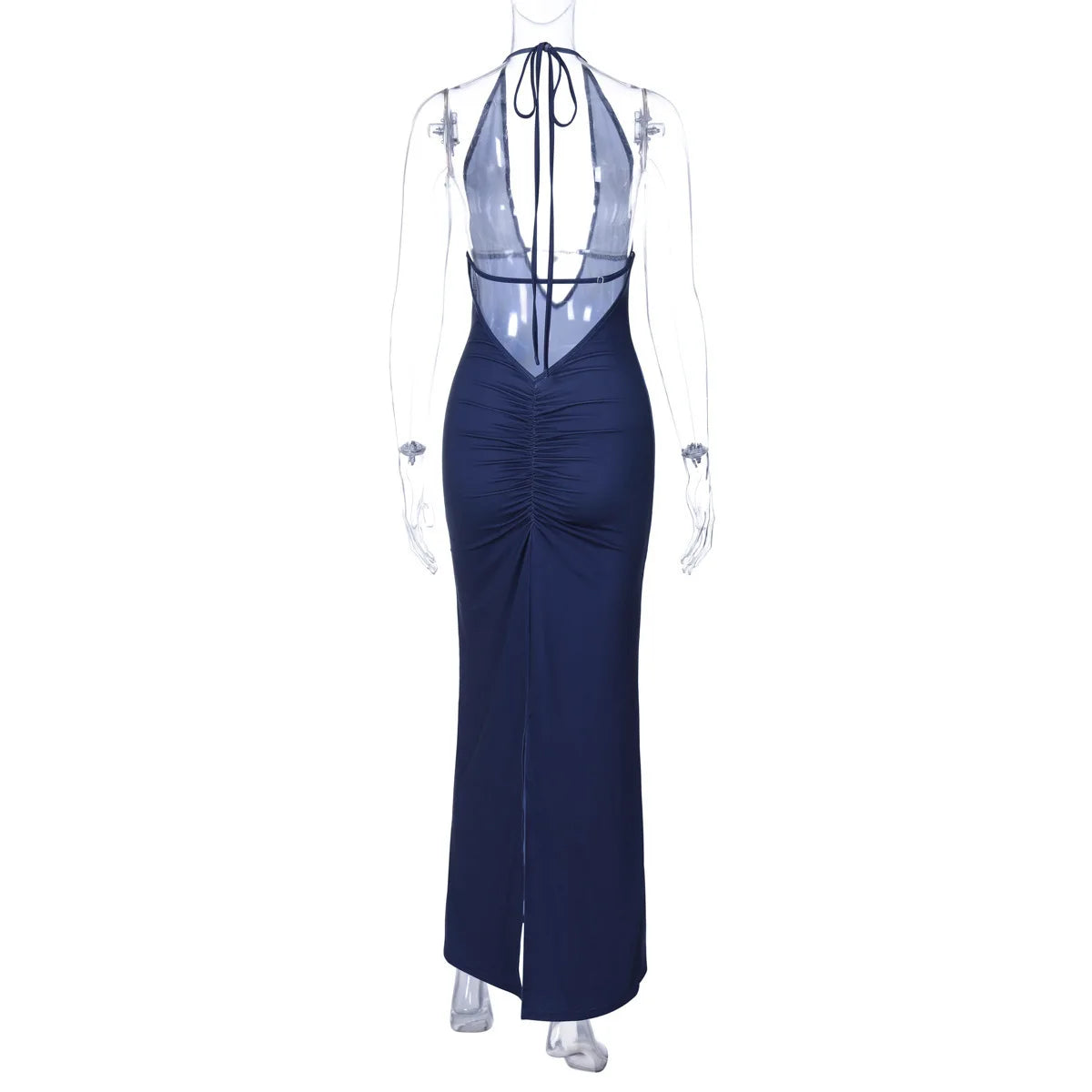 Printed Deep V Backless Long Dress