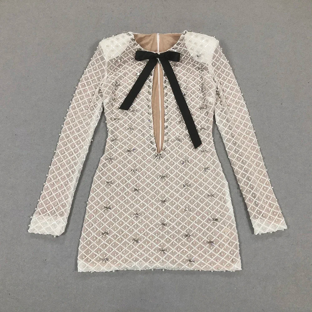 Pearl Sequin Mini Long Sleeve Party Dress