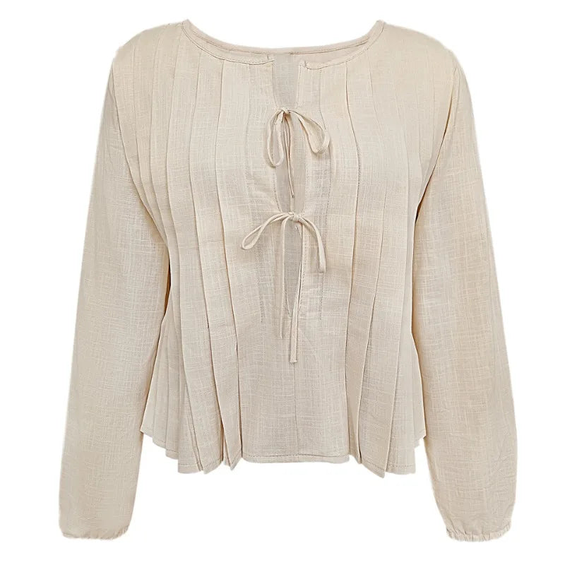 Patchwork Long Sleeve Lace-Up Top