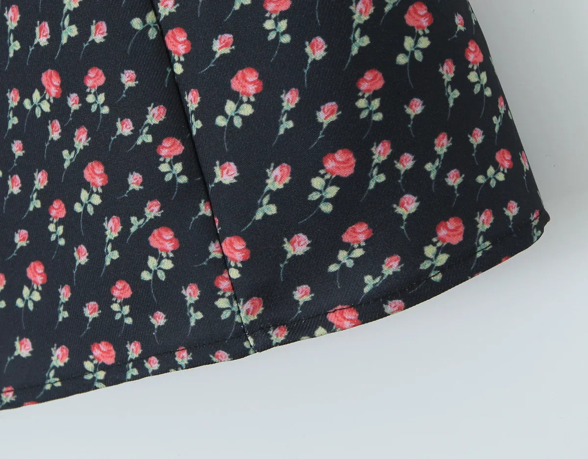 Flower Print Embroidery Lace Slash Collar Mini Dress