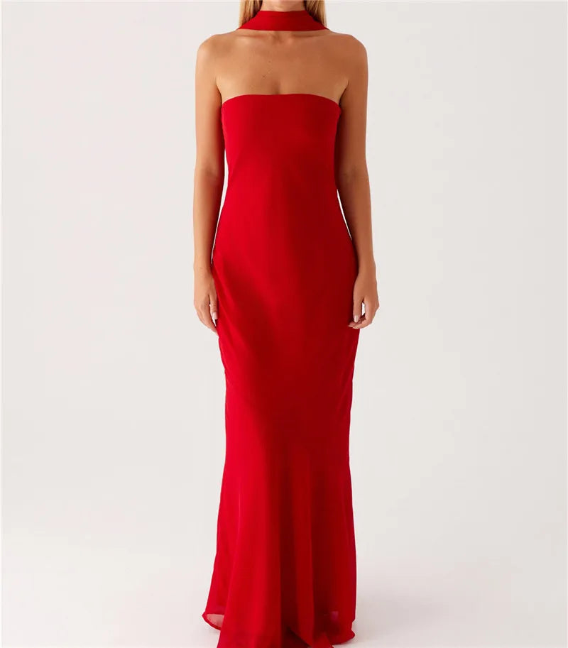 Floral Backless Sleeveless Tube Long Dresses
