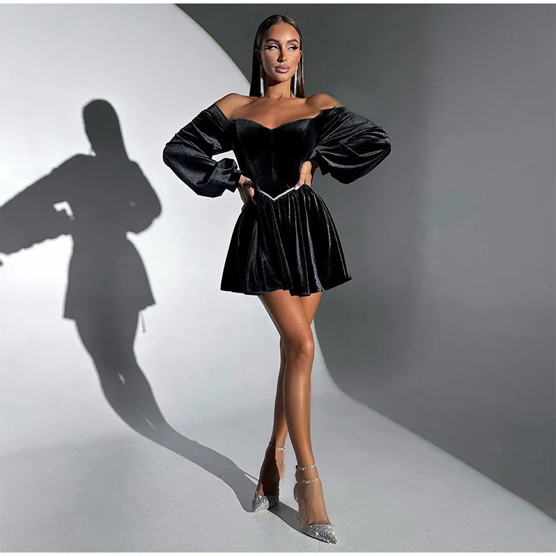 Velvet Strapless Mini Dress Off Shoulder Party Outfit