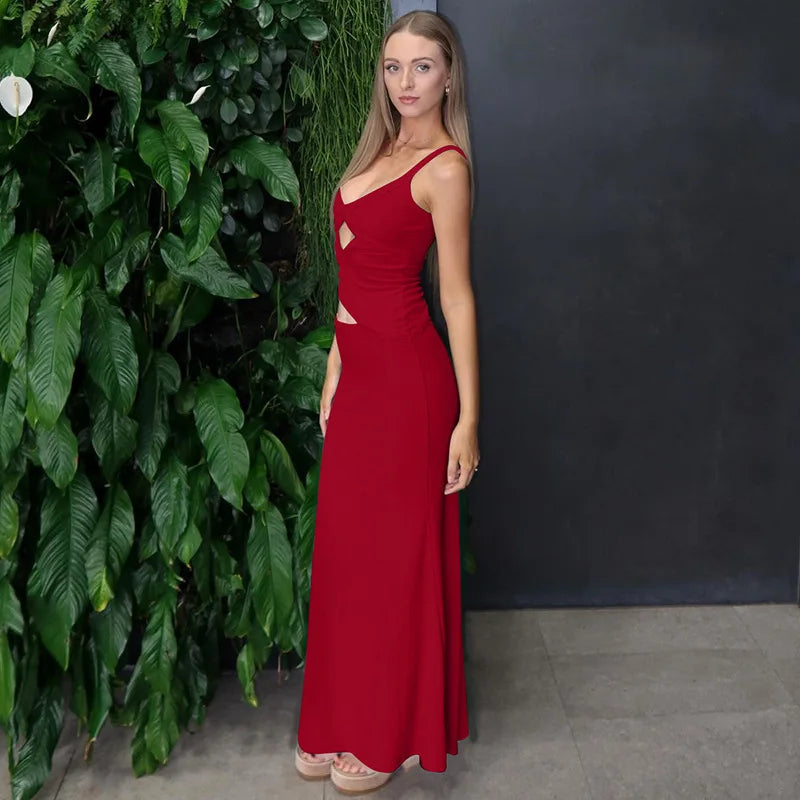 Hollow Out Spaghetti Strap Backless Long Dress