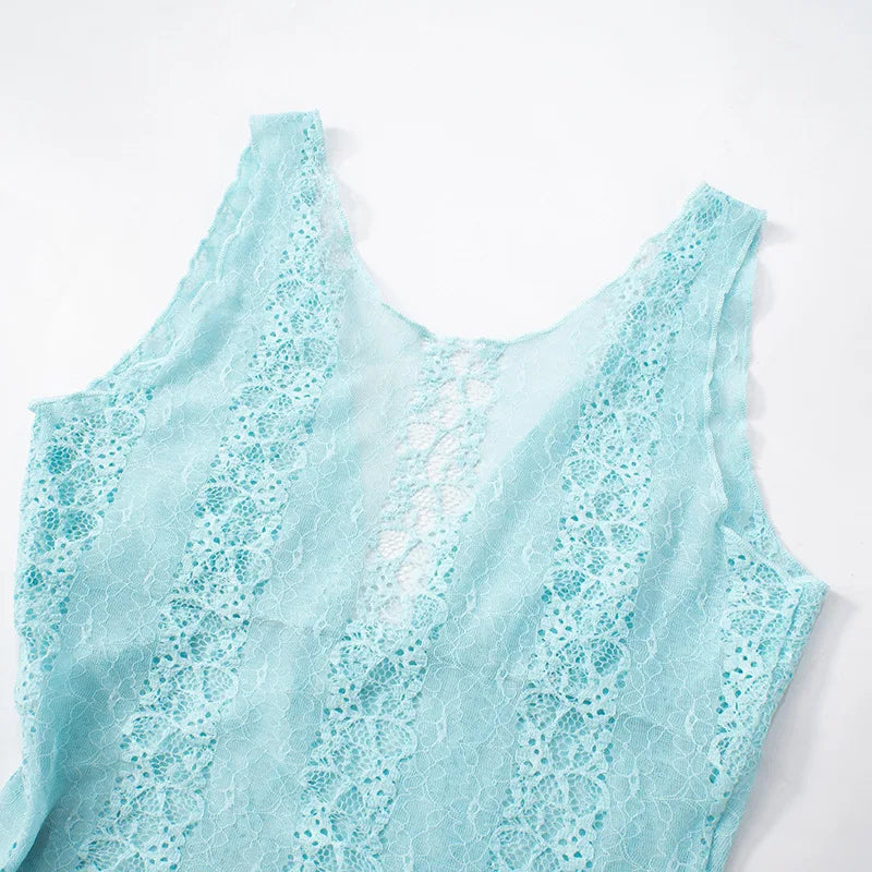 Deep V-Neck Hollow Out Lace Crop Tank Top