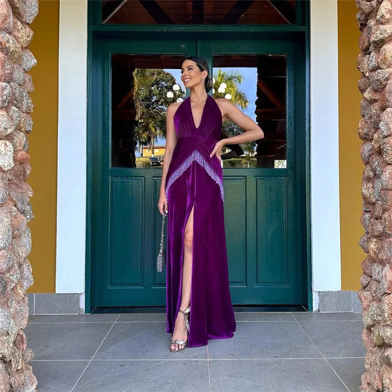 Strapless High Slit Tassel Maxi Dress