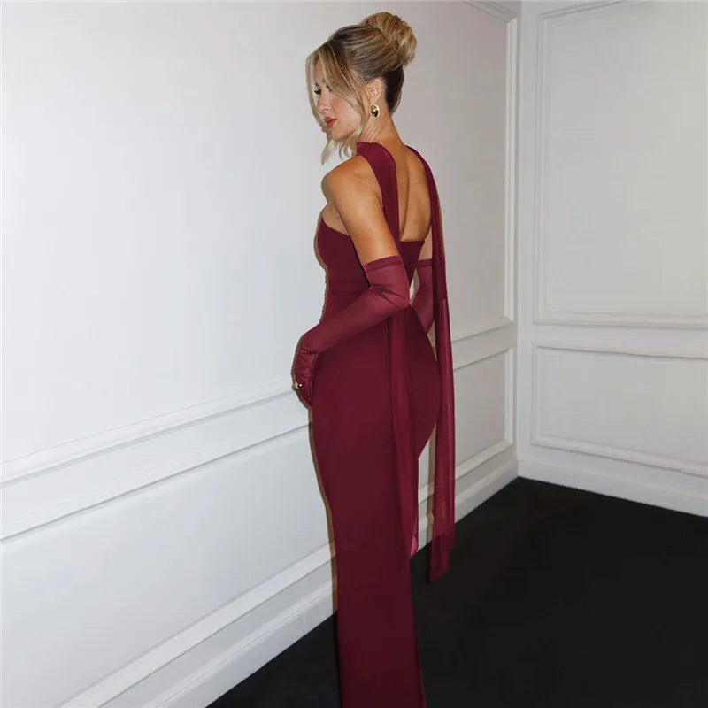 Mesh Sleeve Off-shoulder Long Dress