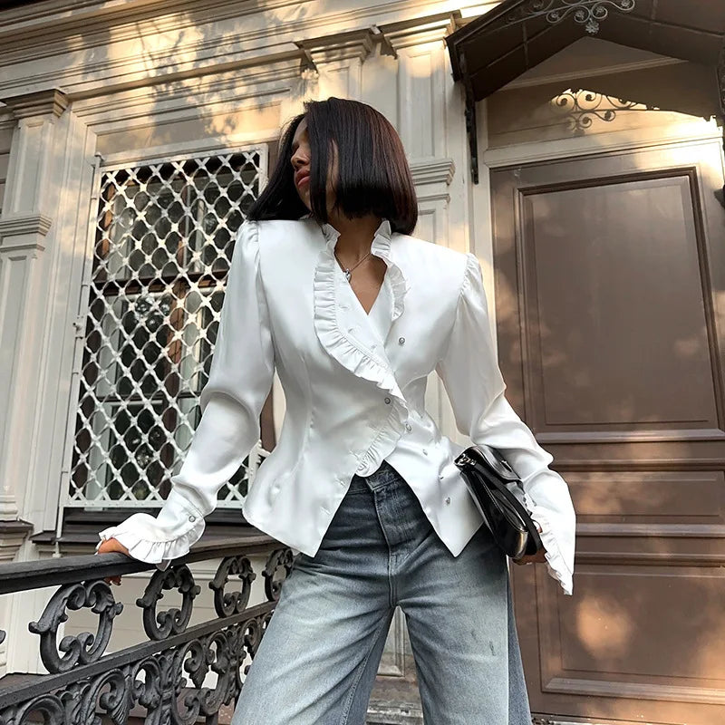Ruffles White Long Sleeve Shirt