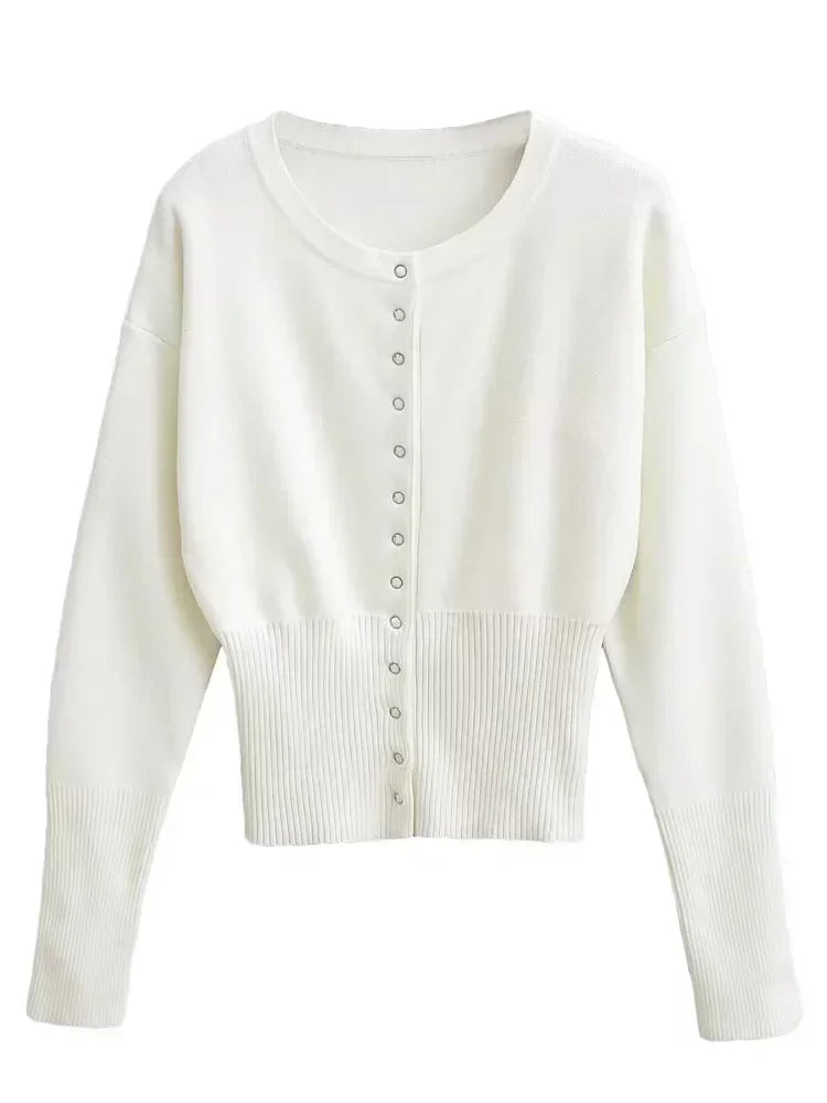 Autumn Knitwear Cardigan Ribbed Patchwork Cropped Top