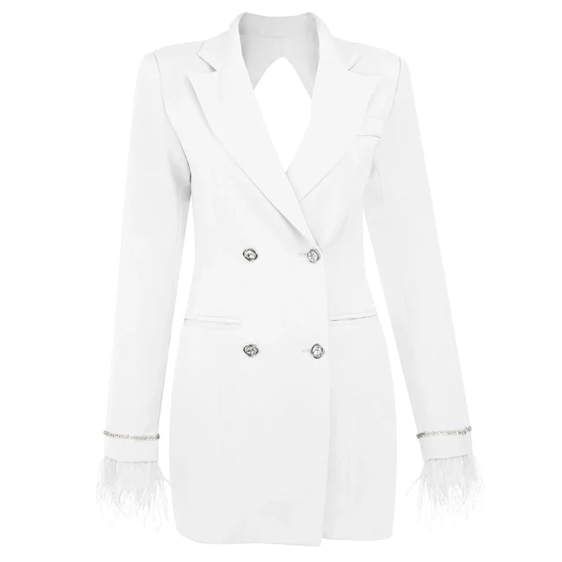 Diamond Button Cuffs Chain Feather Jacket