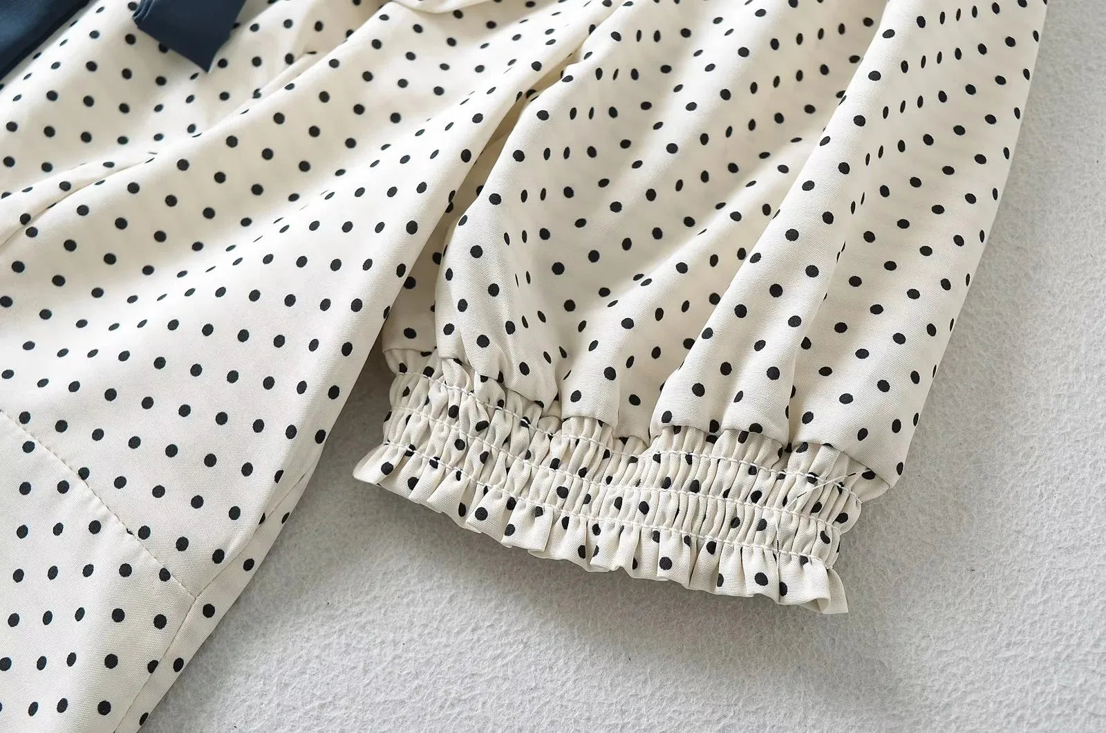 Short Puff Sleeve Bow Detail Dots Print Mini Dress