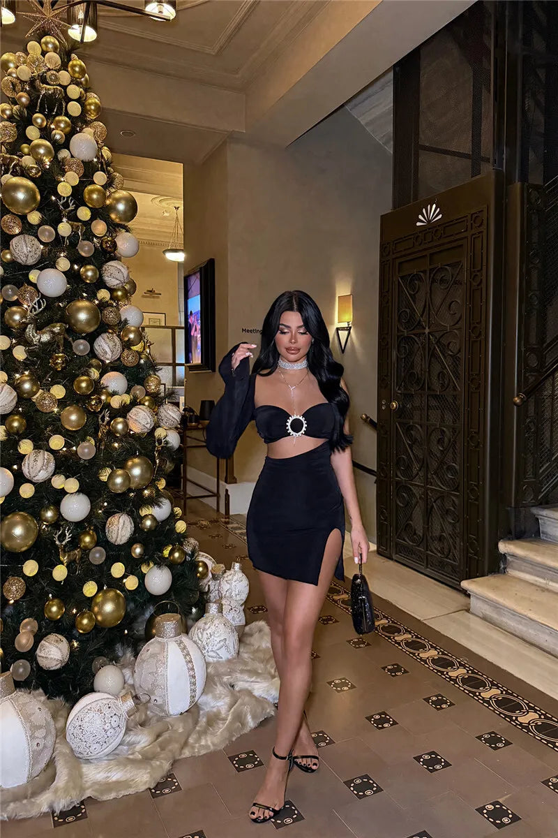 Hollow Out Backless One-Sleeve Side Slit Mini Dress