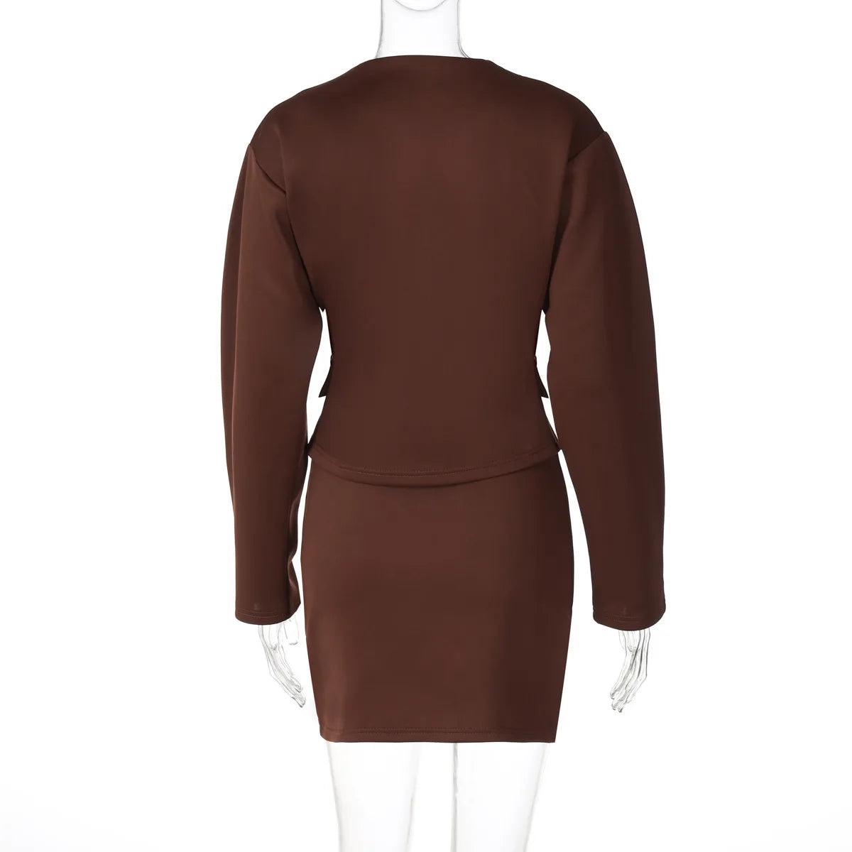 Round Neck Long Sleeve Jacket Mini Skirt Suit