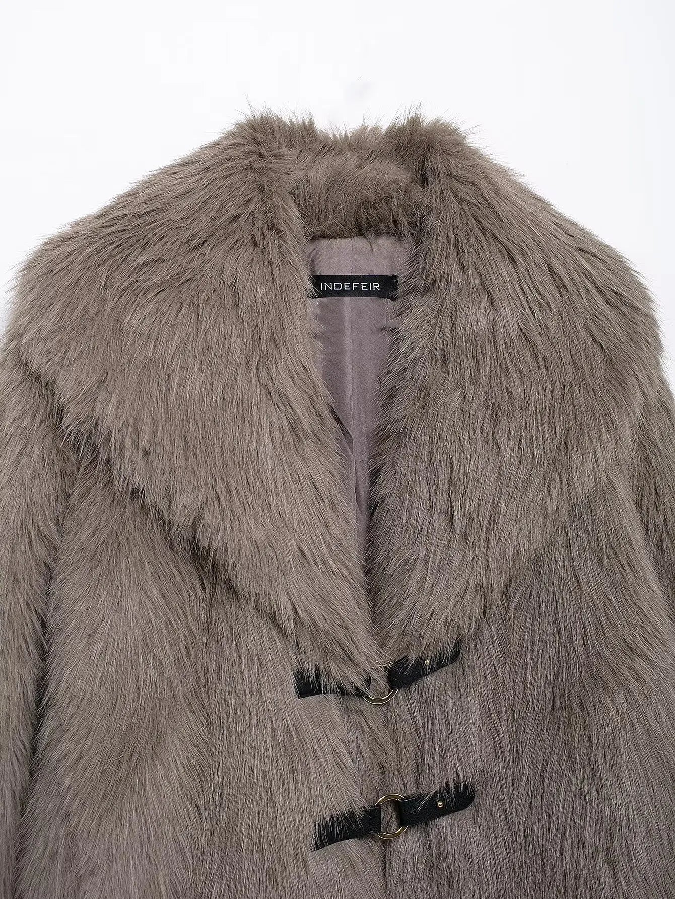 Brown Turn Down Collar Faux Fur Coat