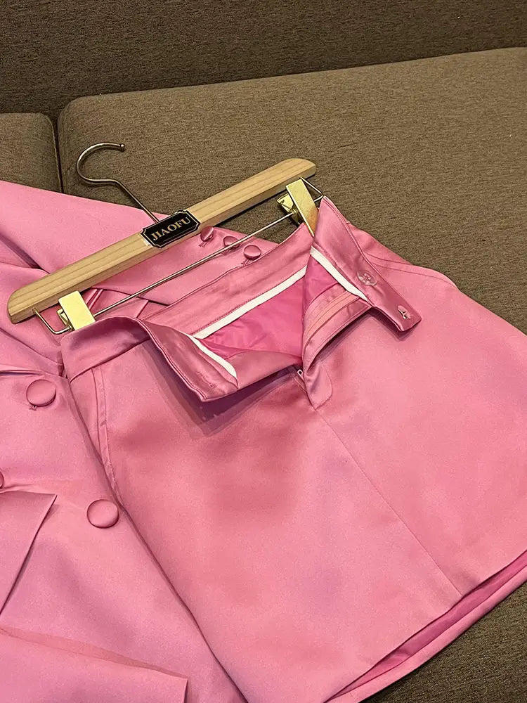 Pink Single Breasted jacket Suit two piece sets