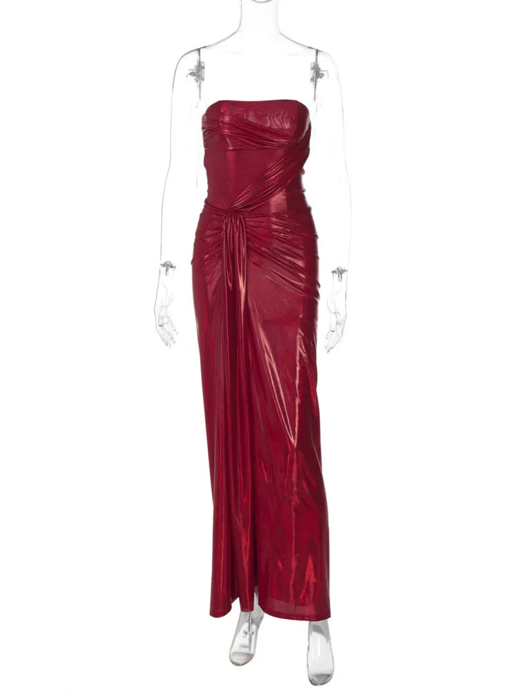 Off-shoulder Red Thigh High Split Dress