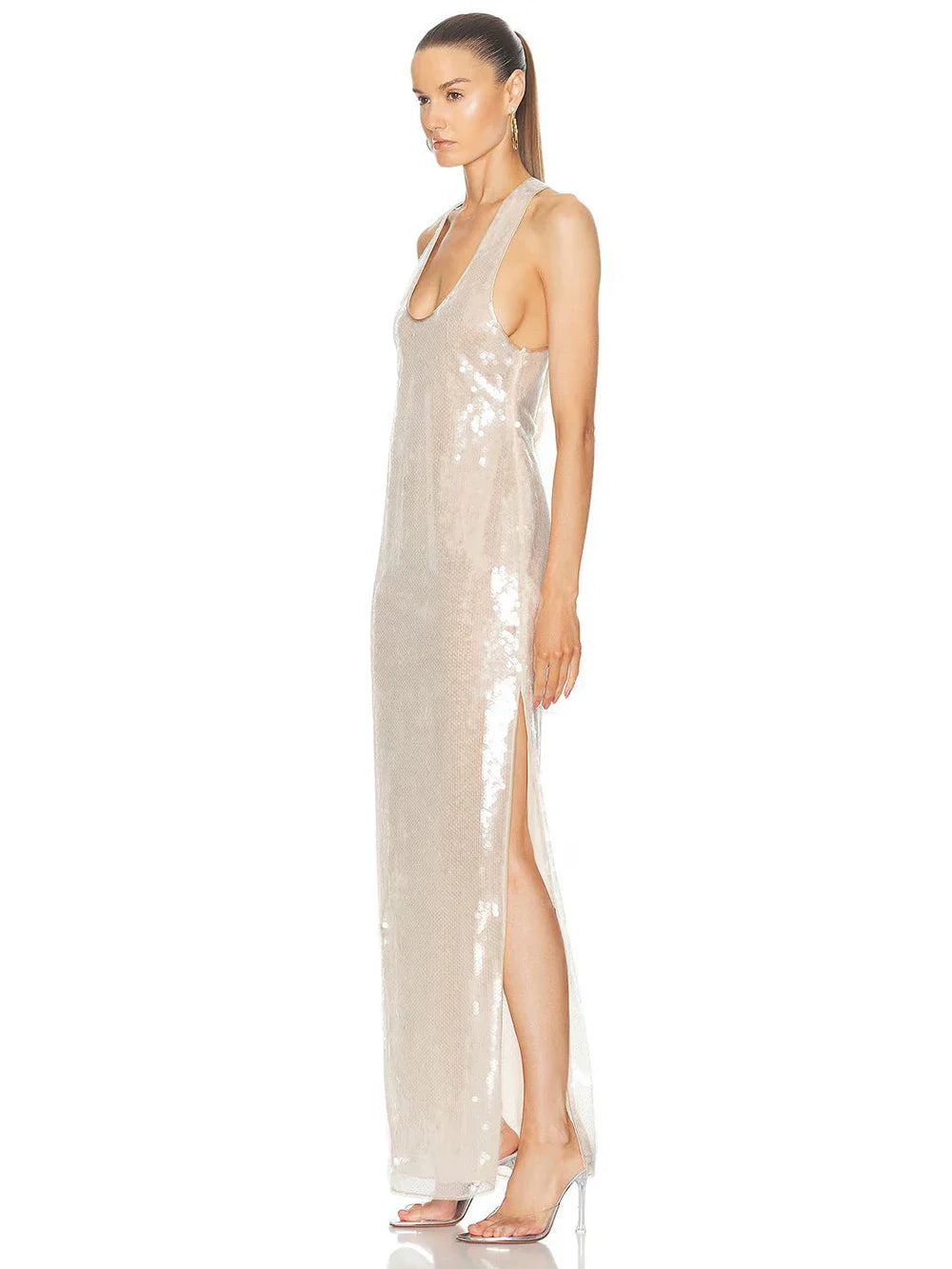Women's Bling Glitter Sequin Transparent Maxi Dress