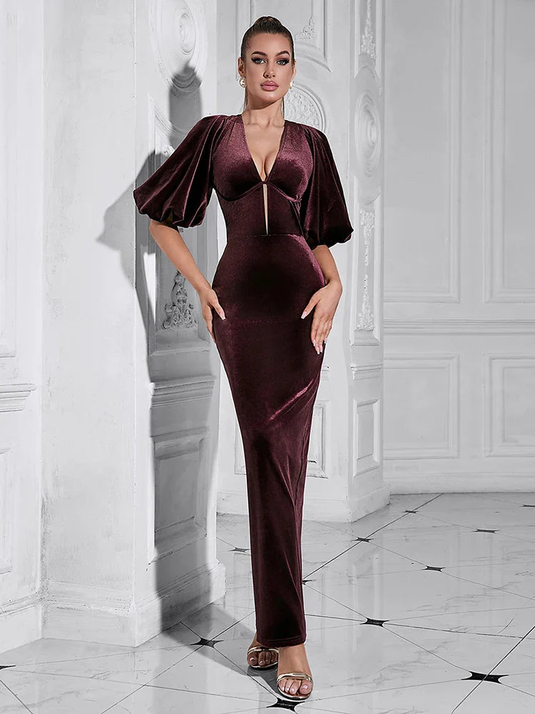 Backless Puff Lantern Sleeve Maxi Dress