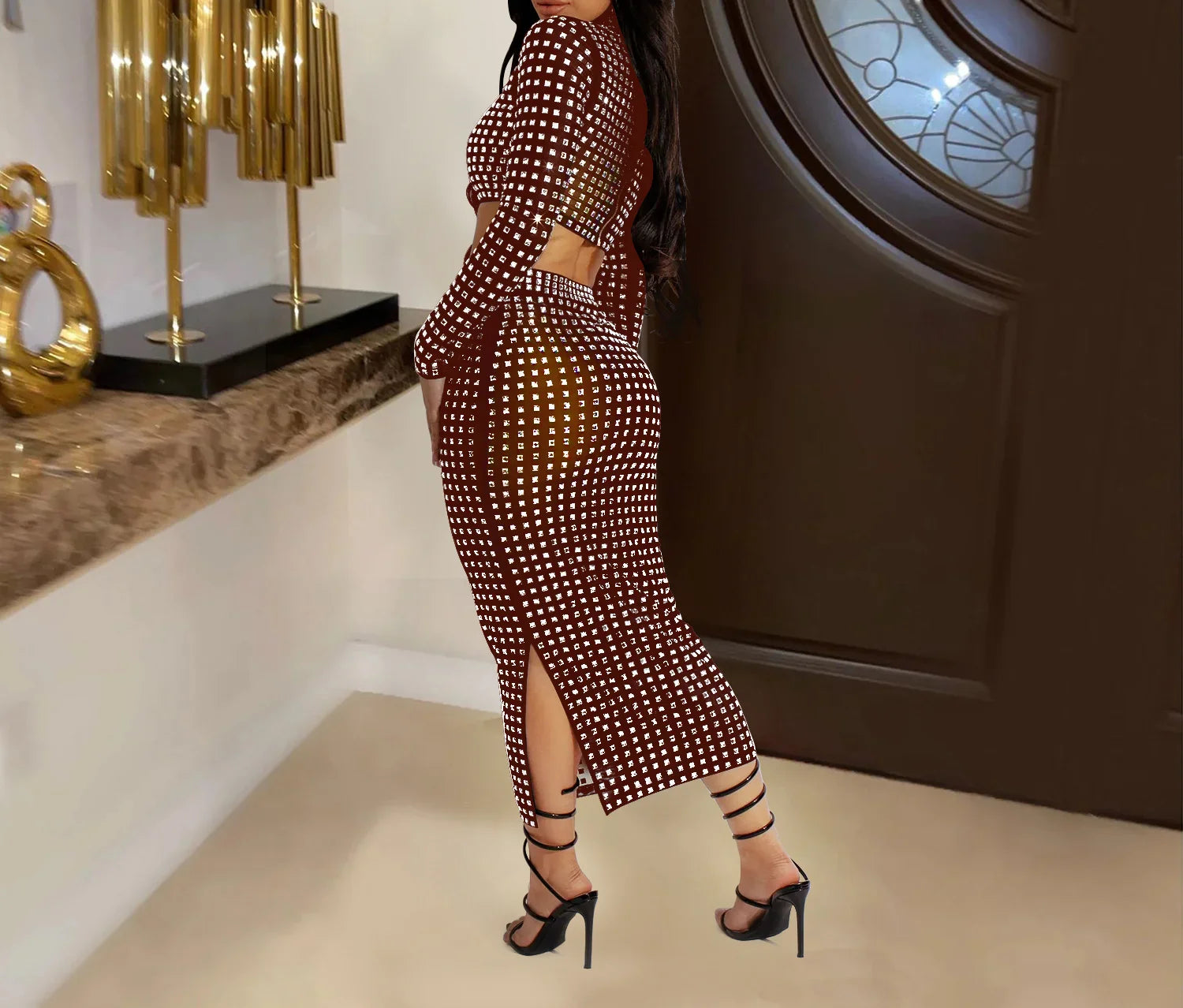 Rhinestone Strapless Top and Long Skirt Set