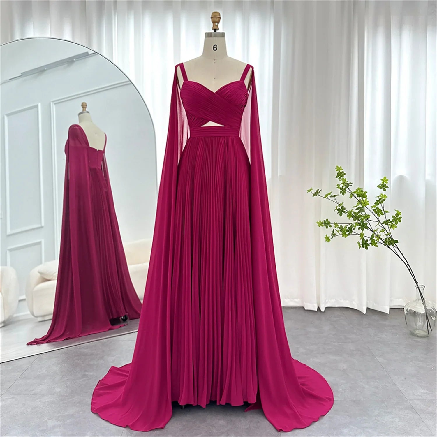 Solid Chiffon Cloak Evening Long Dress