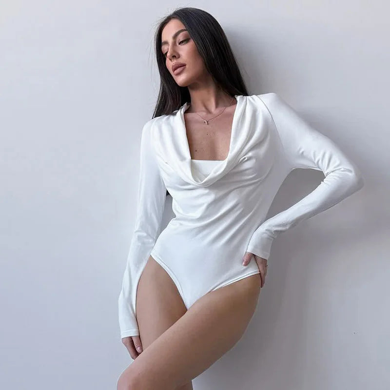White Long Sleeve Patchwork Bodysuit