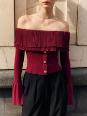 Off-Shoulder Knitted Flare Sleeve Top