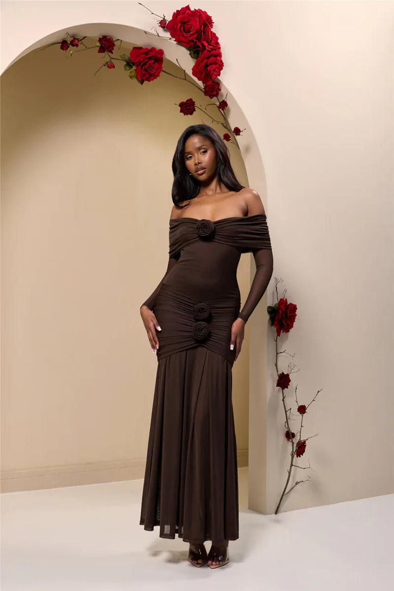 Off-shoulder Strapless Rose Long Sleeve Dress