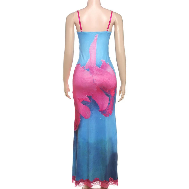 Spaghetti Strap Printed Long Dress
