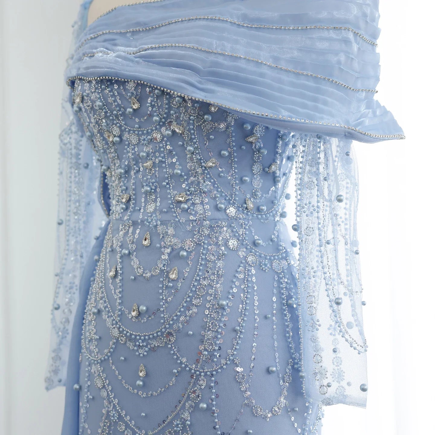 Crystal Mermaid Evening Gown with Overskirt