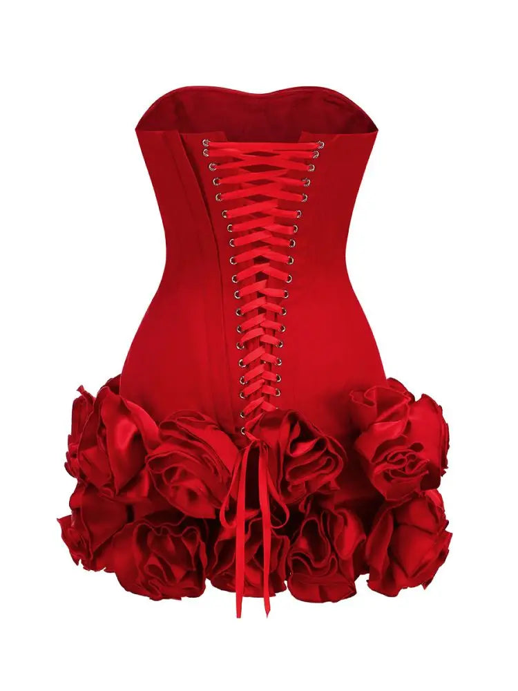 Red Flower Strapless Luxury Party Dress