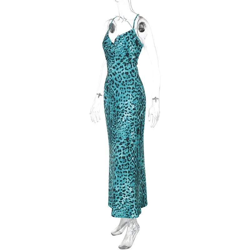 Leopard Print Spaghetti Strap Maxi Dress