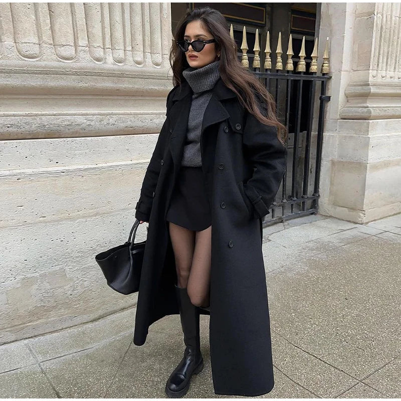 Wool Lace-Up Fur Lapel Thick Over Coat