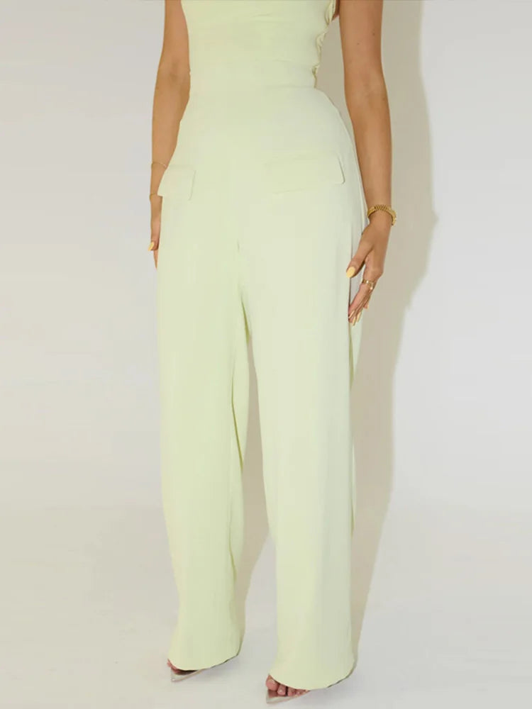 Square Collar Halter Top and Long Pant Suit