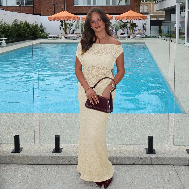 Lace Hollow Out Sleeveless Bodycon Maxi Dress