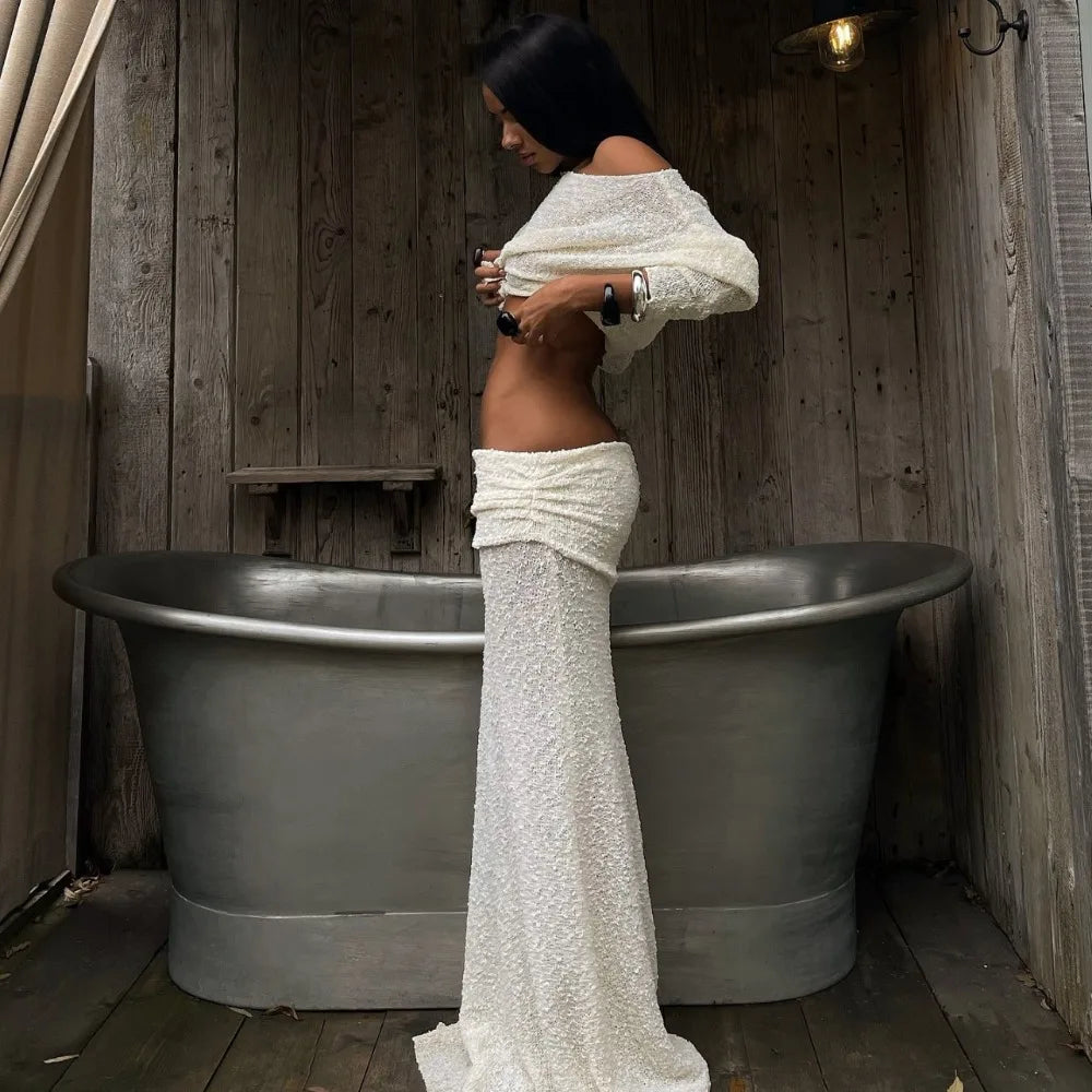 Knit Long Sleeve Top and Maxi Skirt Suit