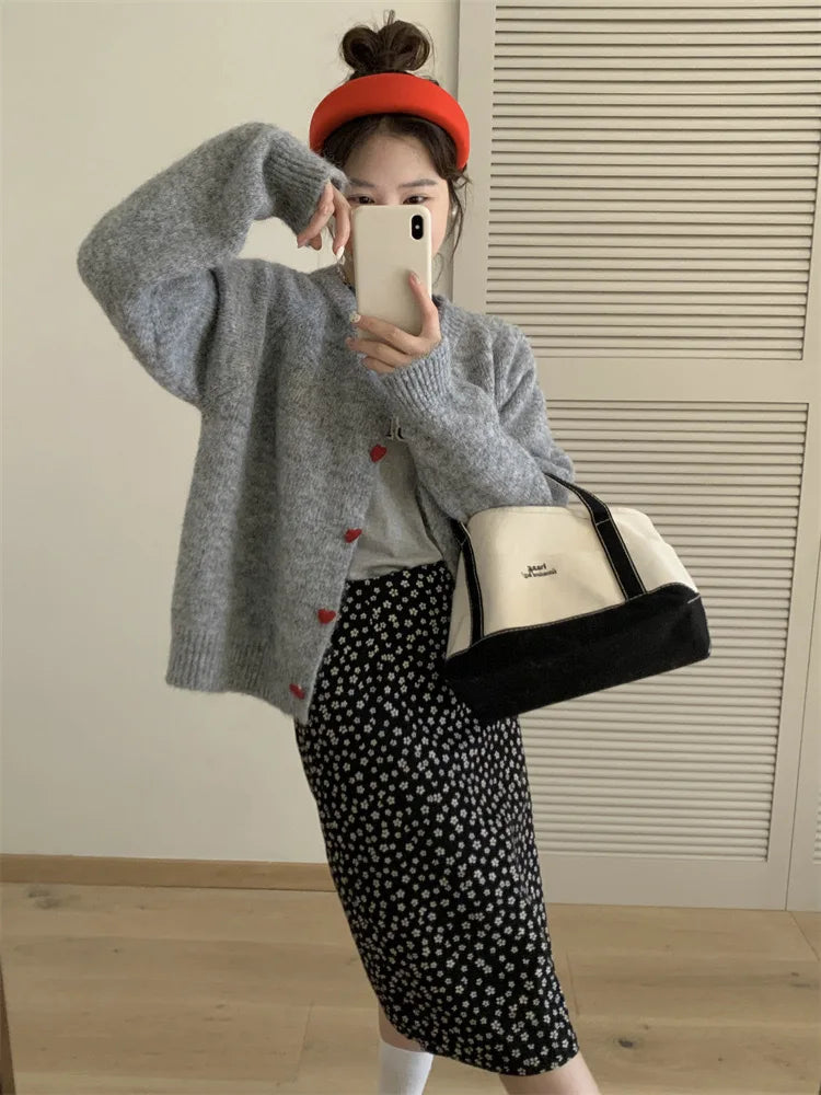 Soft Knit Heart-Shaped Long Sleeve Cardigan