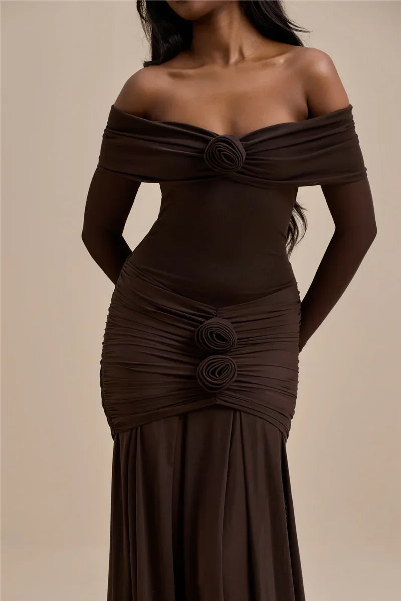Off-shoulder Strapless Rose Long Sleeve Dress
