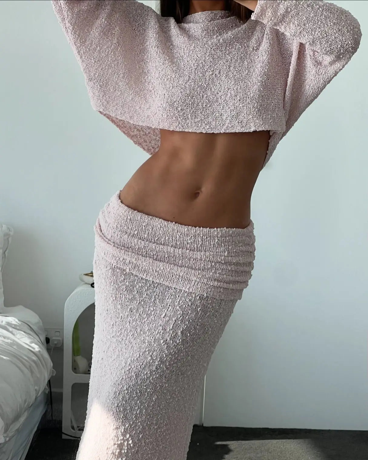 Knit Long Sleeve Top and Maxi Skirt Suit
