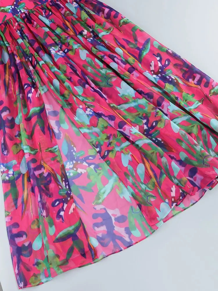 Strapless Retro Print Split Long Dress