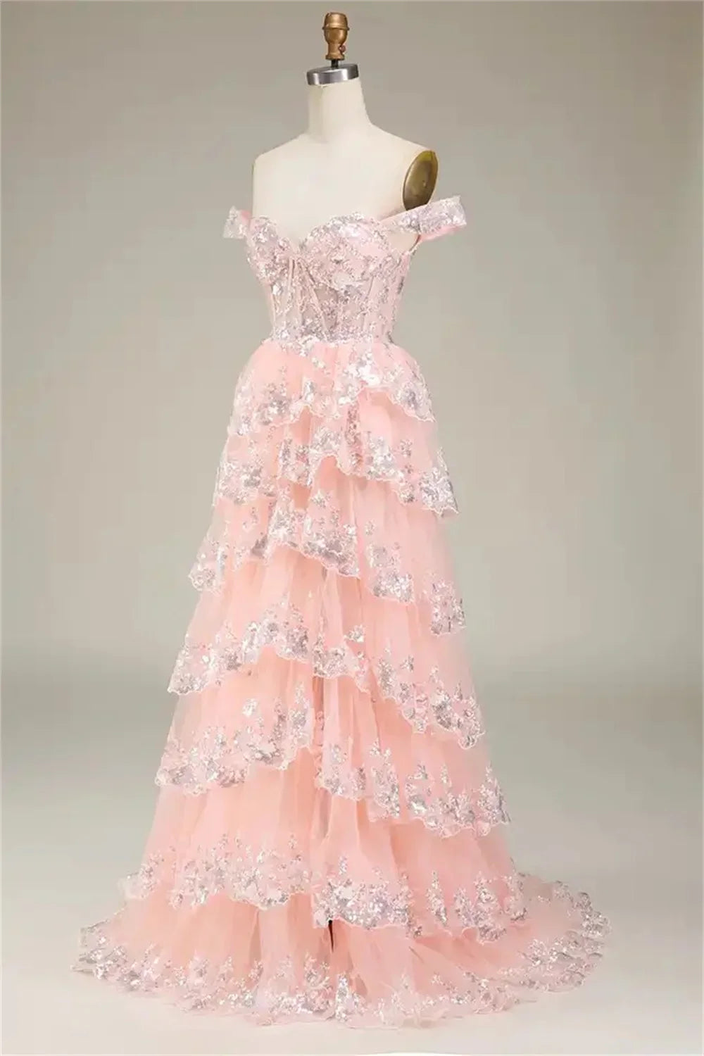 Lace Embroidery Glitter Prom Dresses