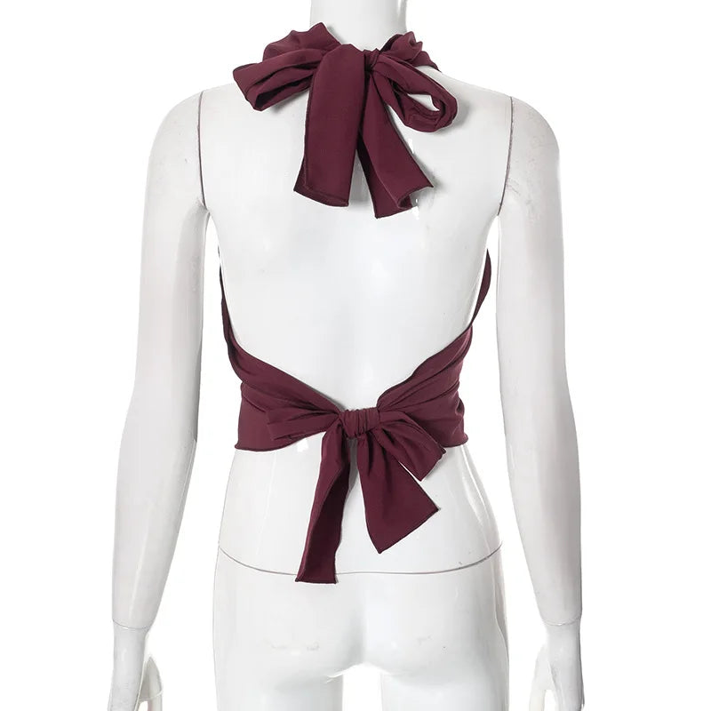 Halter Neck Lace-Up Sleeveless Top