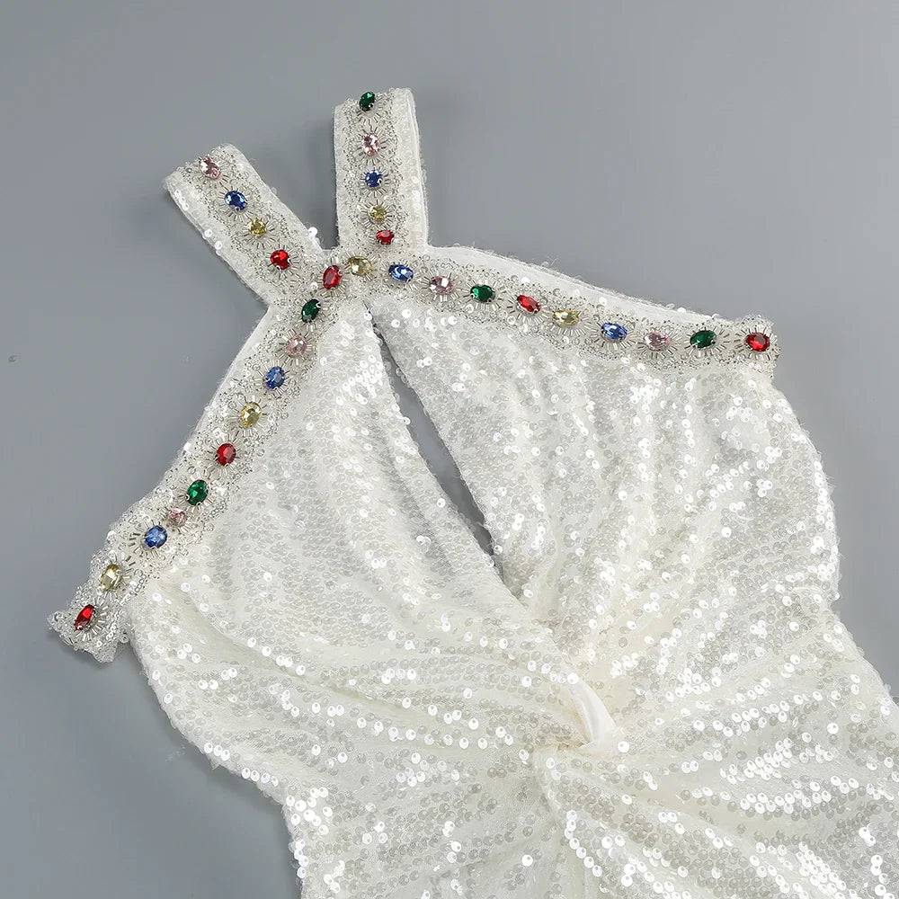 Mesh Sequin Floor Length White Mermaid Dress