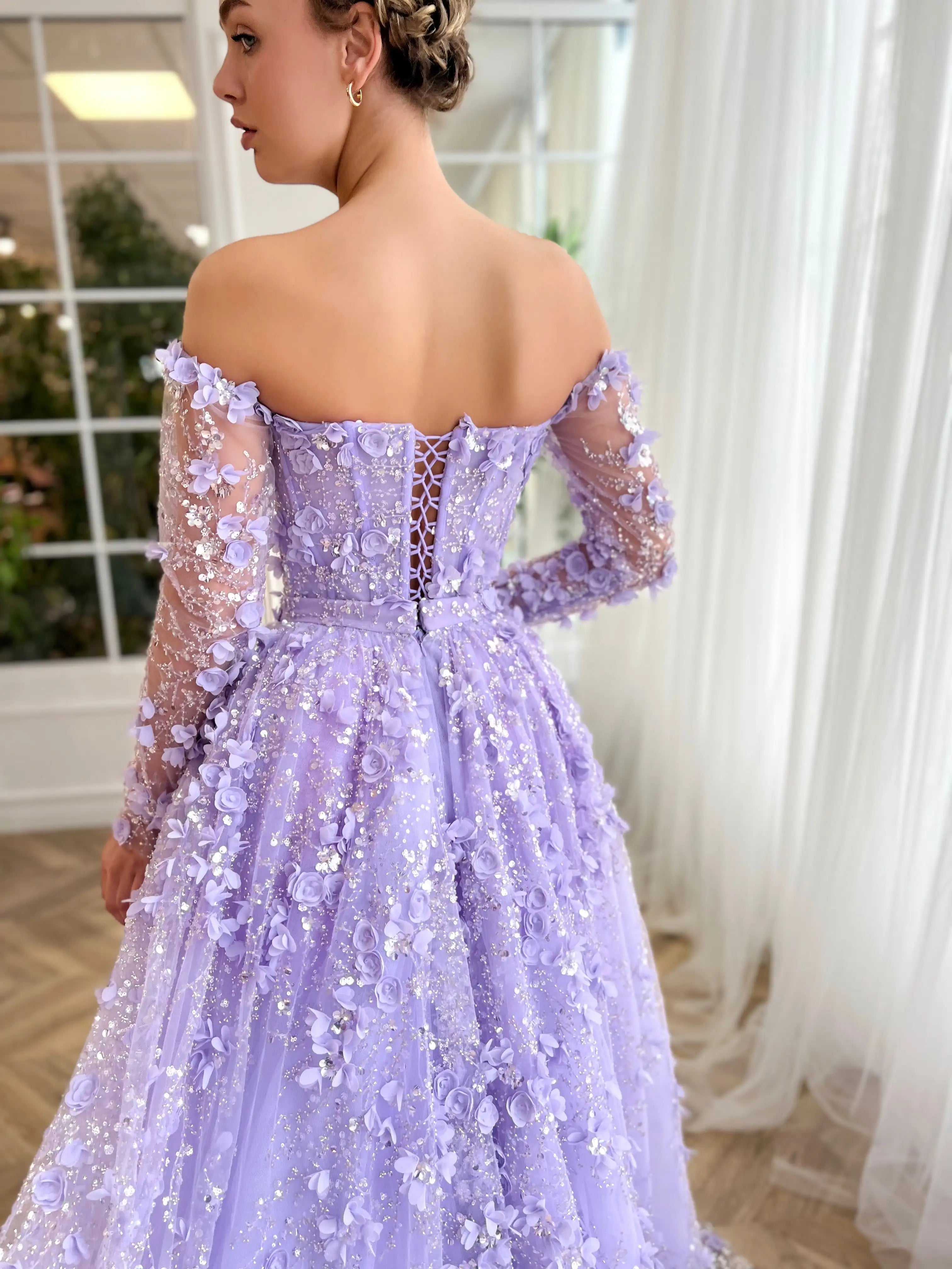 3D Floral Pink Evening Gown with Overskirt