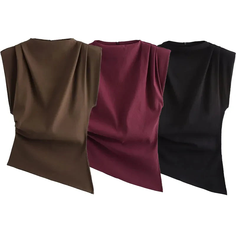 Asymmetrical Sleeveless Back Zipper Top
